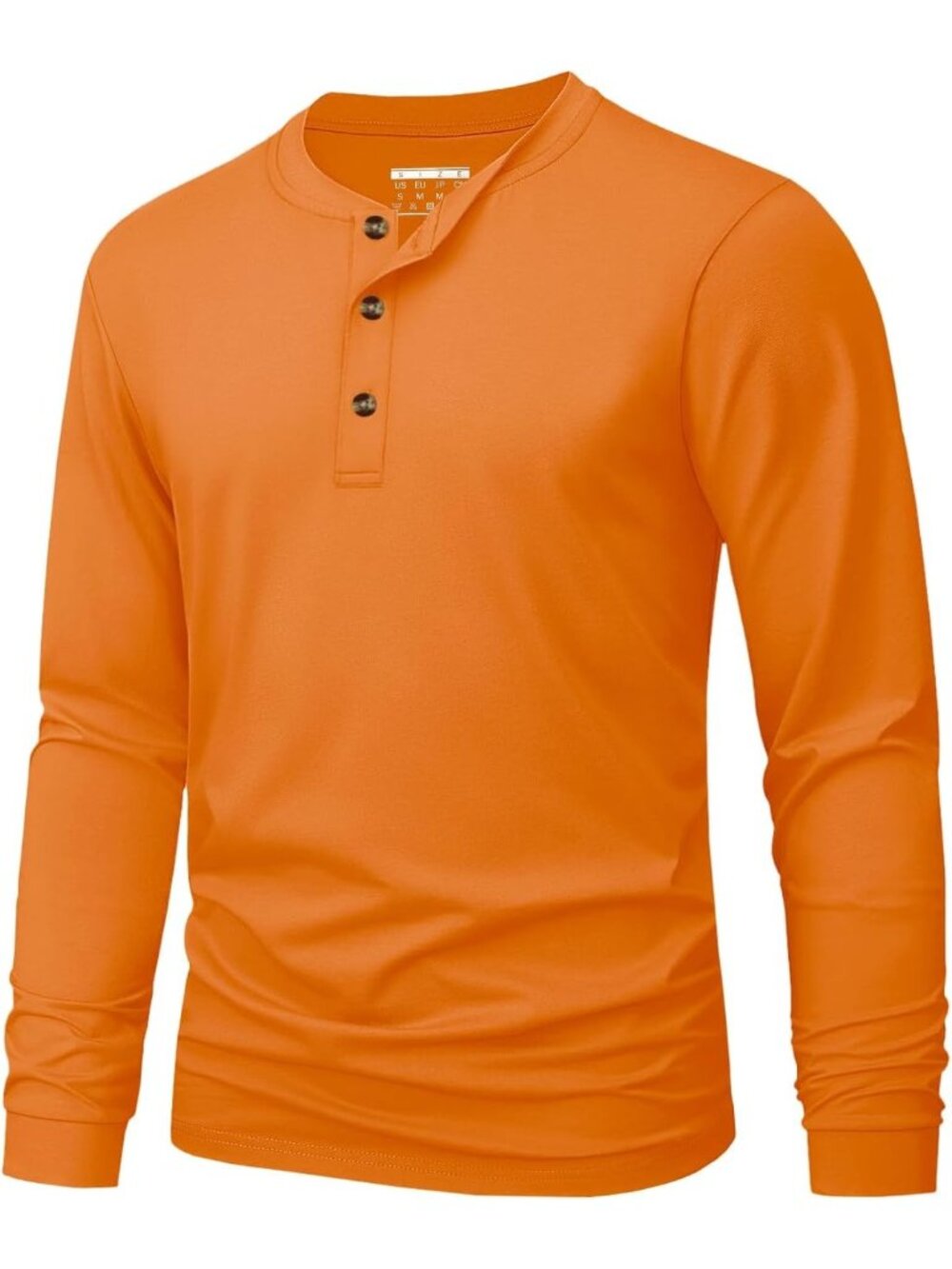 Men's Orange Long Sleeve Henley T-shirts Cotton 3-button Spring Casual